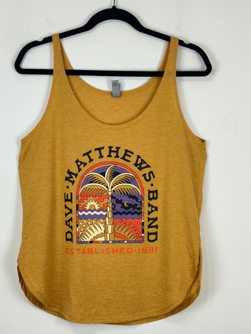 Dave Matthews Women's Round Hem Gold Purple Orange Tank Top M Beach Boho